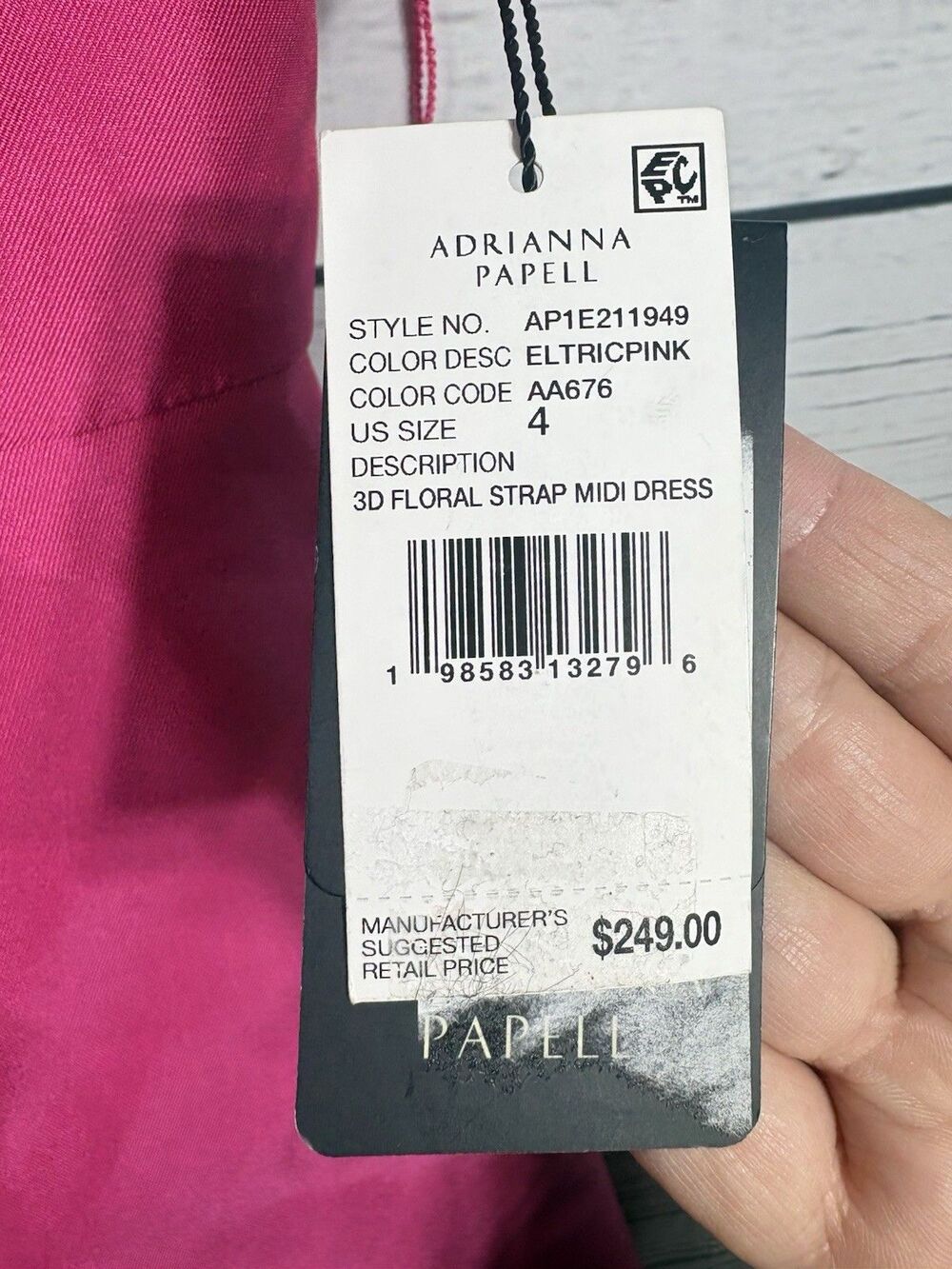Adrianna Papell NWT Sz 4 3D FLORAL STRAP MIDI DRESS Electric Pink AP1E211949 - Picture 3 of 9